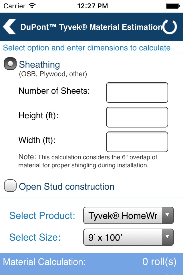 DuPont™ Tyvek® Calculator screenshot 2