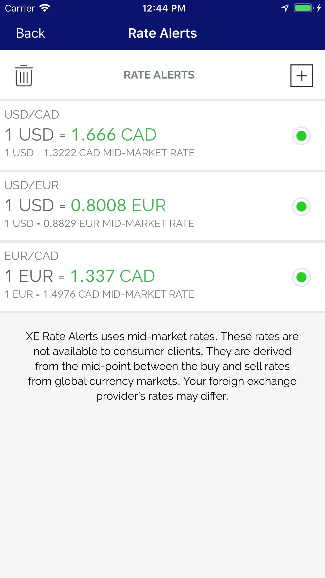 Screenshot do app Conversor de moedas XE