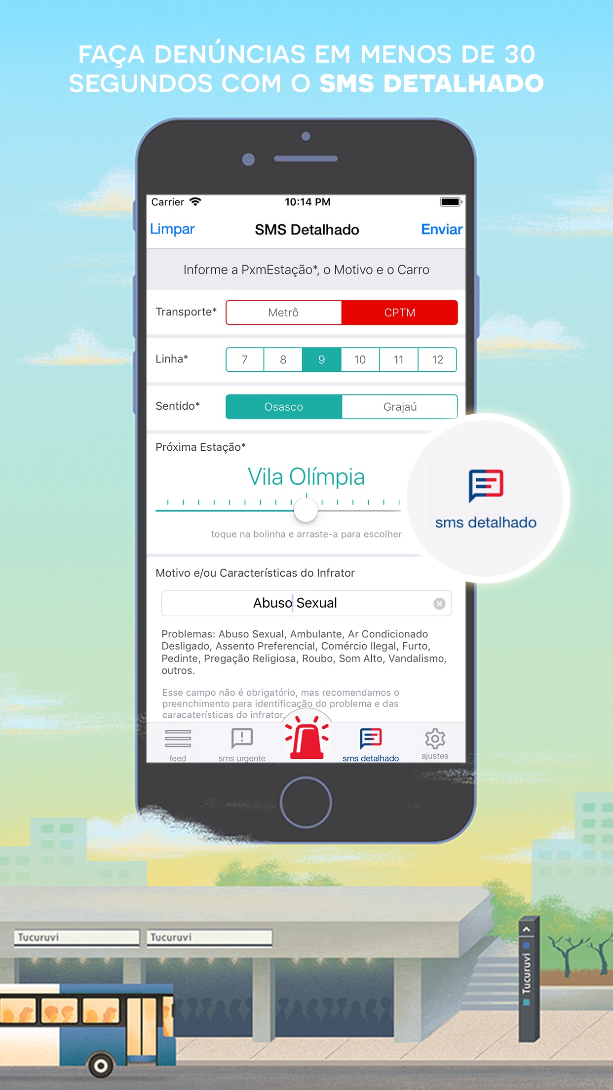 Screenshot do app HelpMe - Denúncia Metrô e CPTM