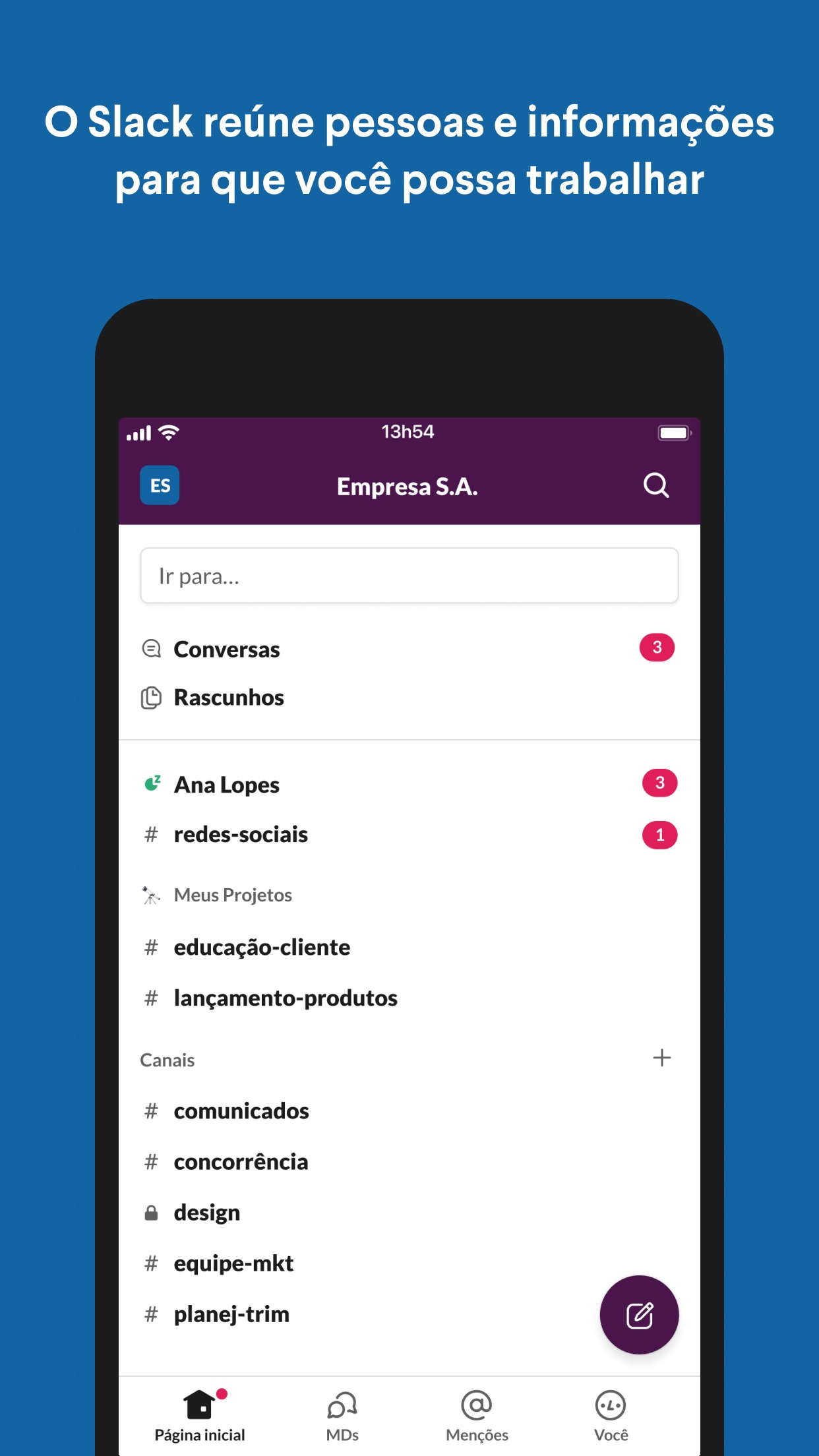Screenshot do app Slack