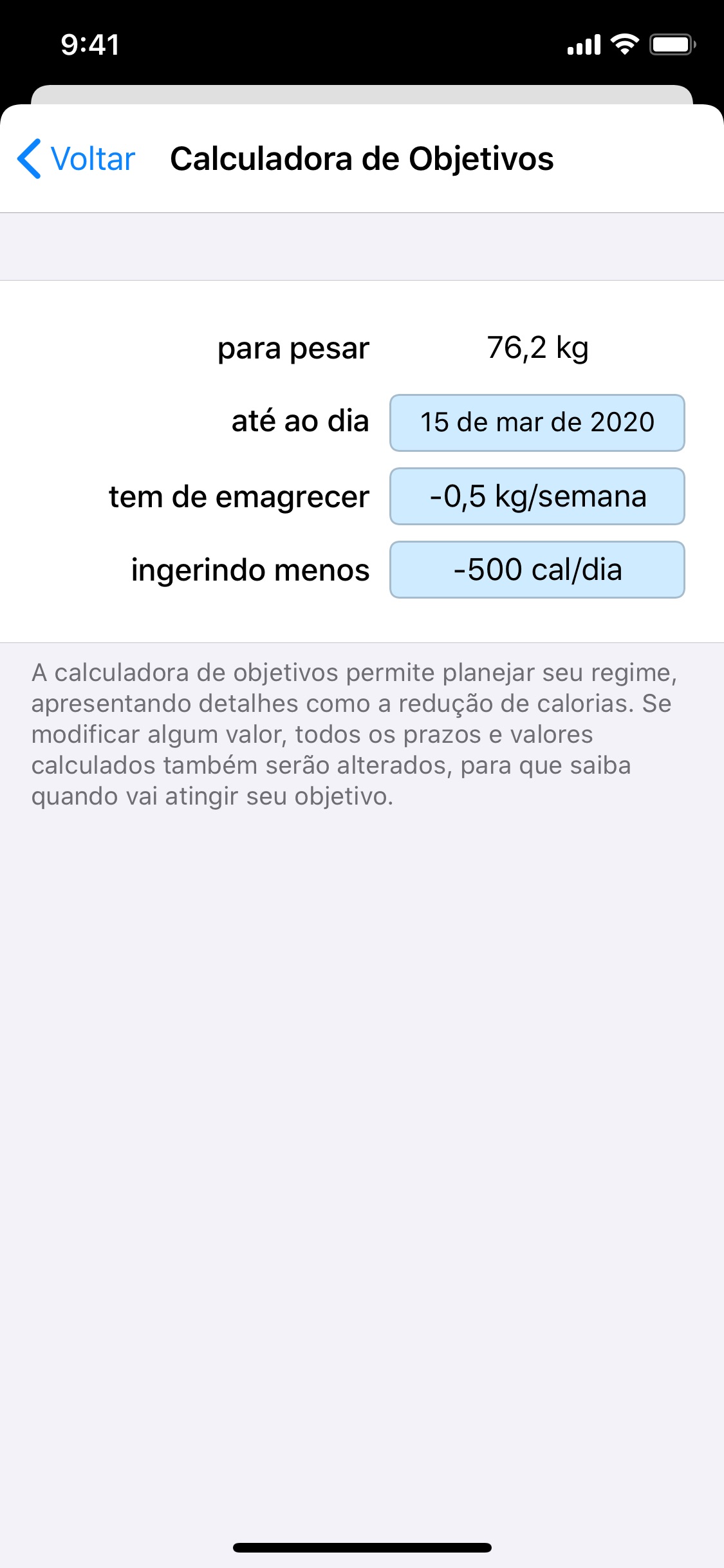 Screenshot do app Peso Diário