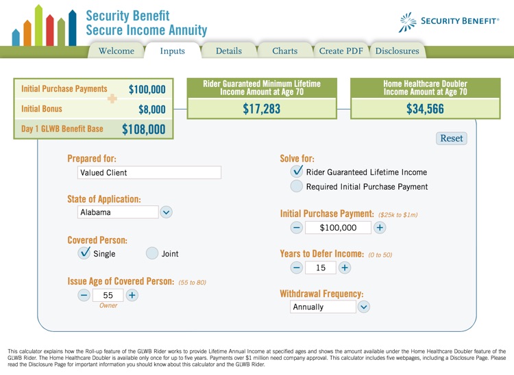 Secure Income Annuity Calc by Security Benefit Corporation