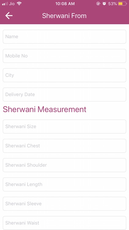 Stitching Measurement-Sherwani