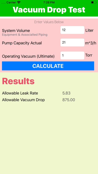 Vacuum Drop Test Calculator screenshot 3
