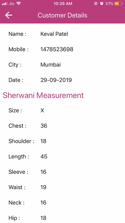 Stitching Measurement-Sherwani