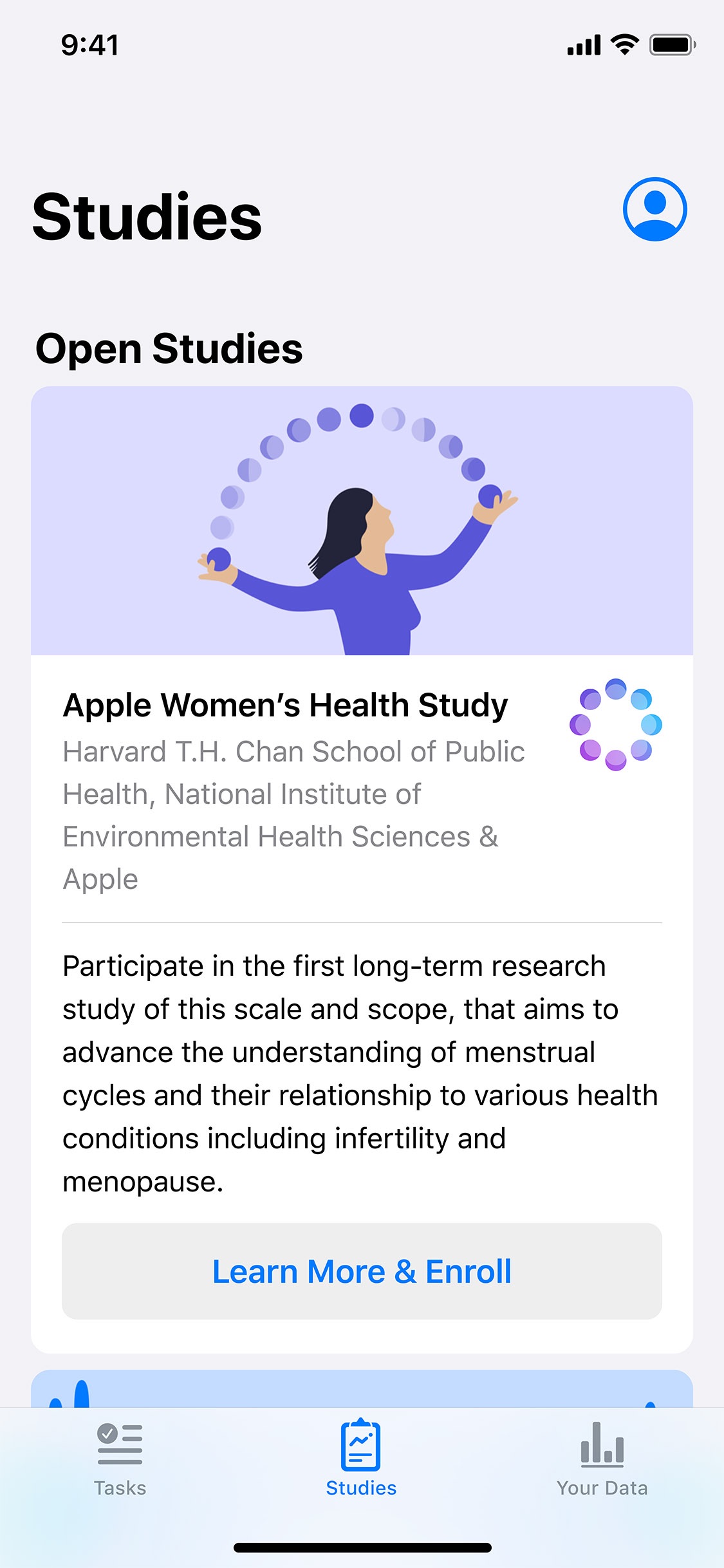 Screenshot do app Apple Research