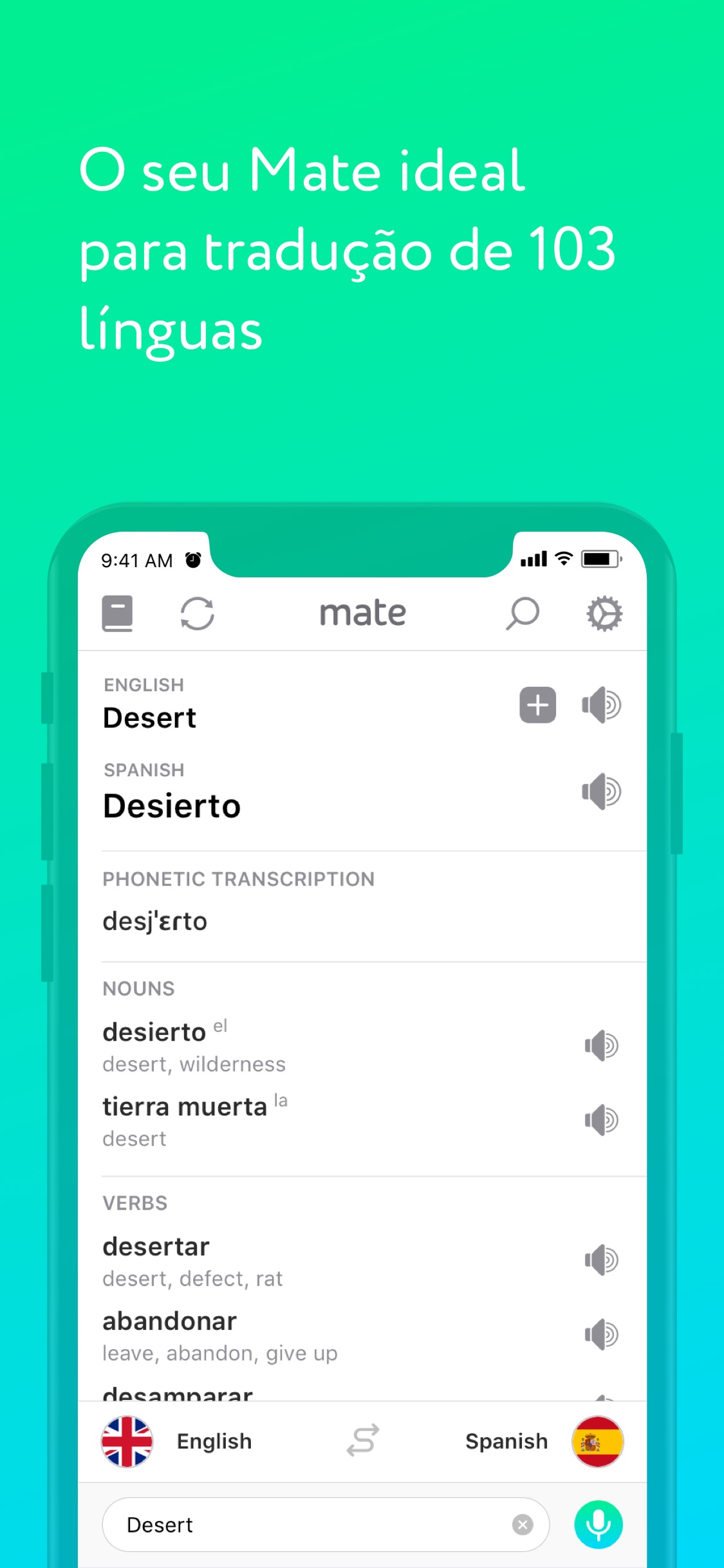 Screenshot do app Mate – tradutor e dicionário