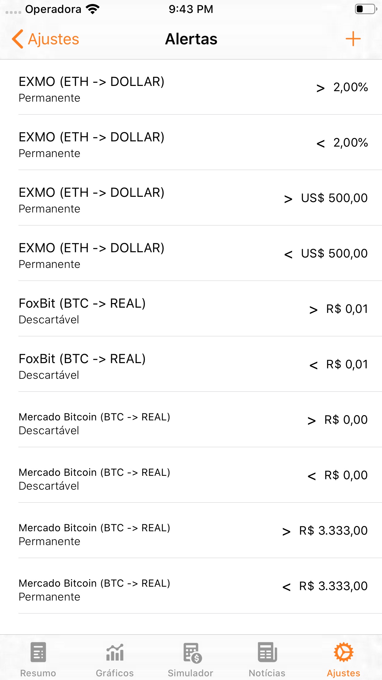 Screenshot do app Bitcoin Sentinel