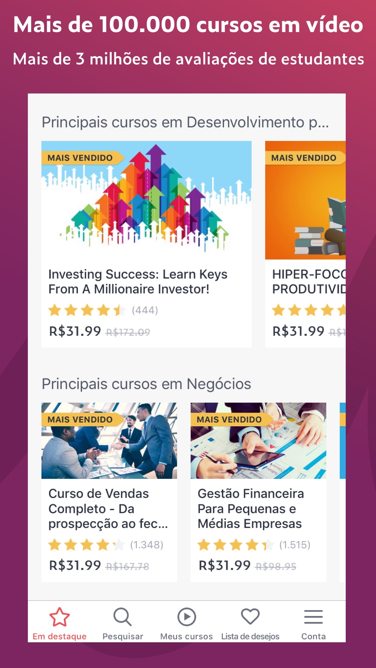 Screenshot do app Udemy: Aprender Cursos Online