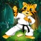 play OYAKATER Karate Cat, who has to overcome obstacles and defeat enemies to find his good food