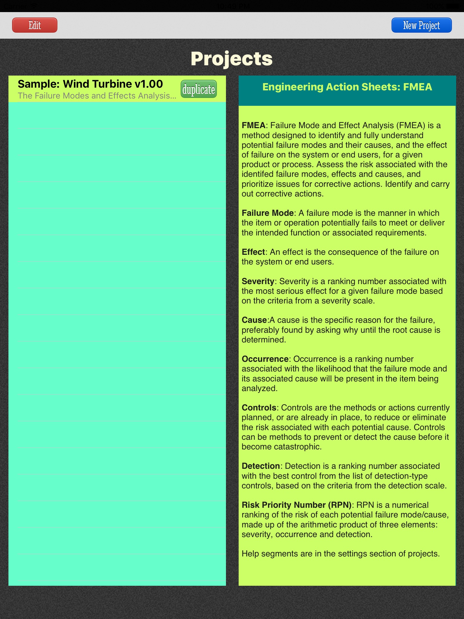 Engineering FMEA screenshot 3