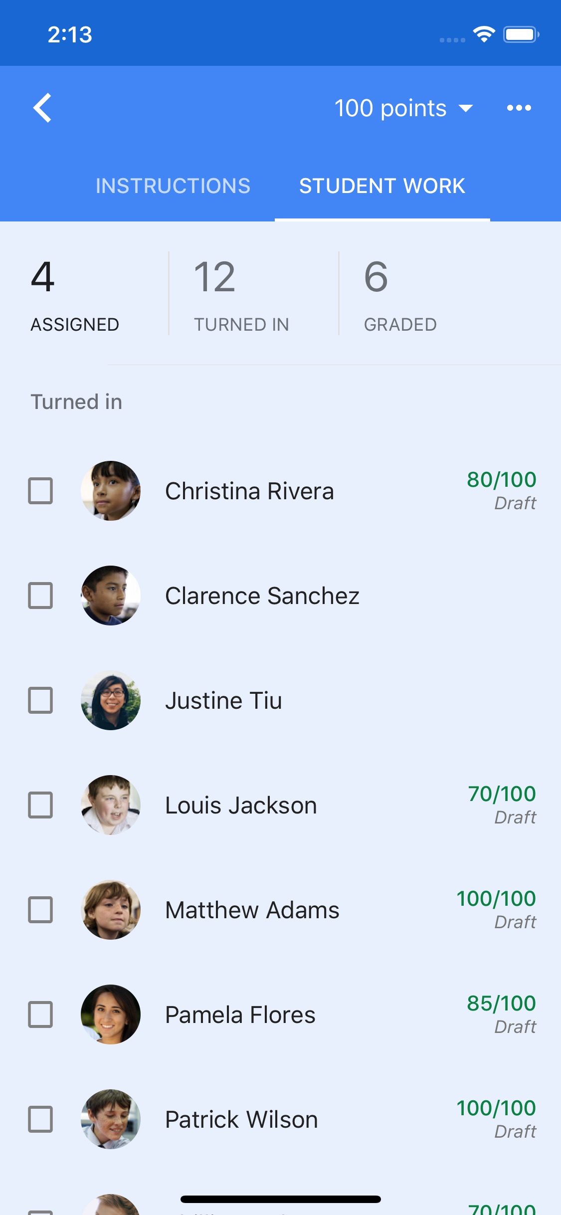 Screenshot do app Google Classroom