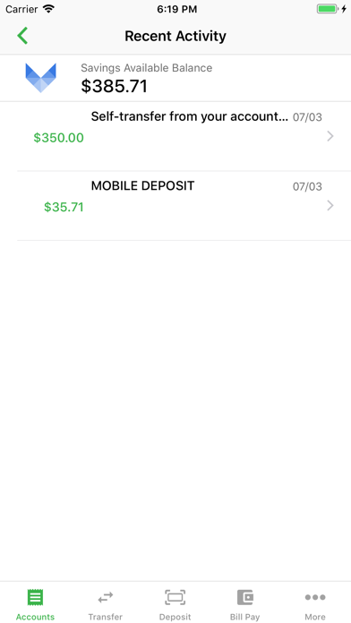 Higher One Mobile Banking App screenshot