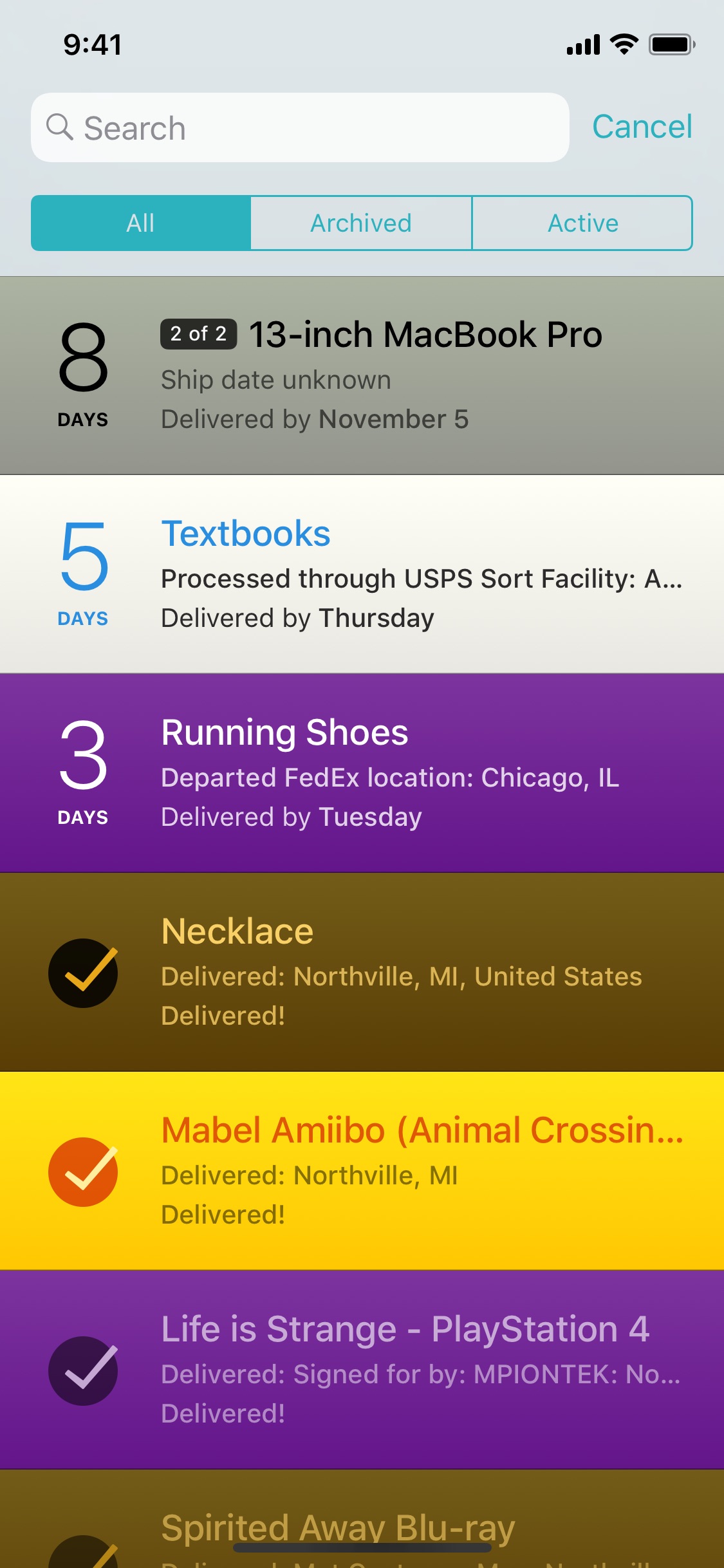 Screenshot do app Deliveries: a package tracker