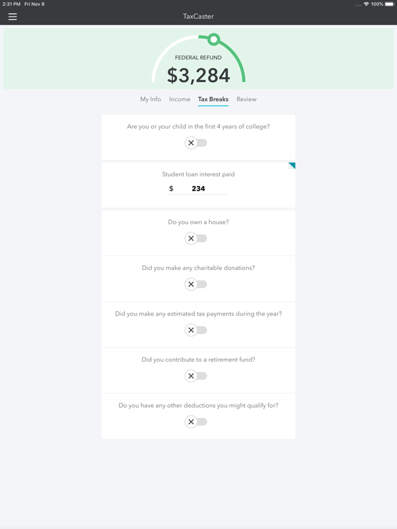 TaxCaster – Free tax refund calculator screenshot