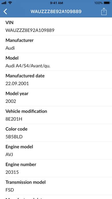 VIN Decoder for Audi screenshot1