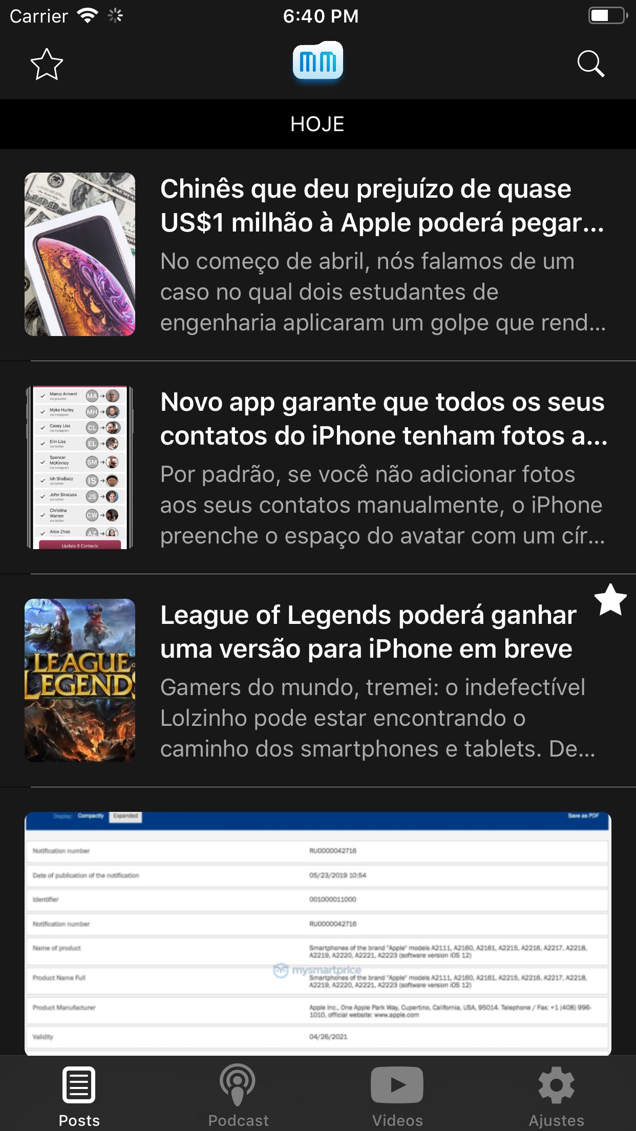 Screenshot do app MacMagazine