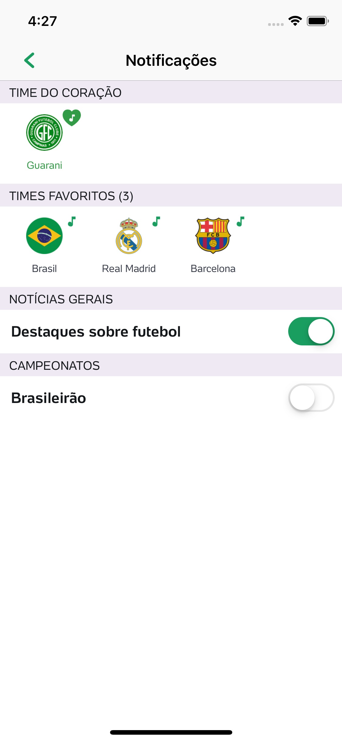 Screenshot do app Placar UOL - Futebol