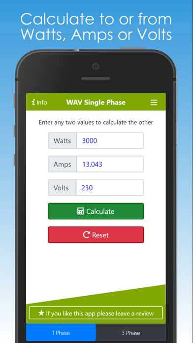 Watts Amps Volts  Calculator Screenshot 1