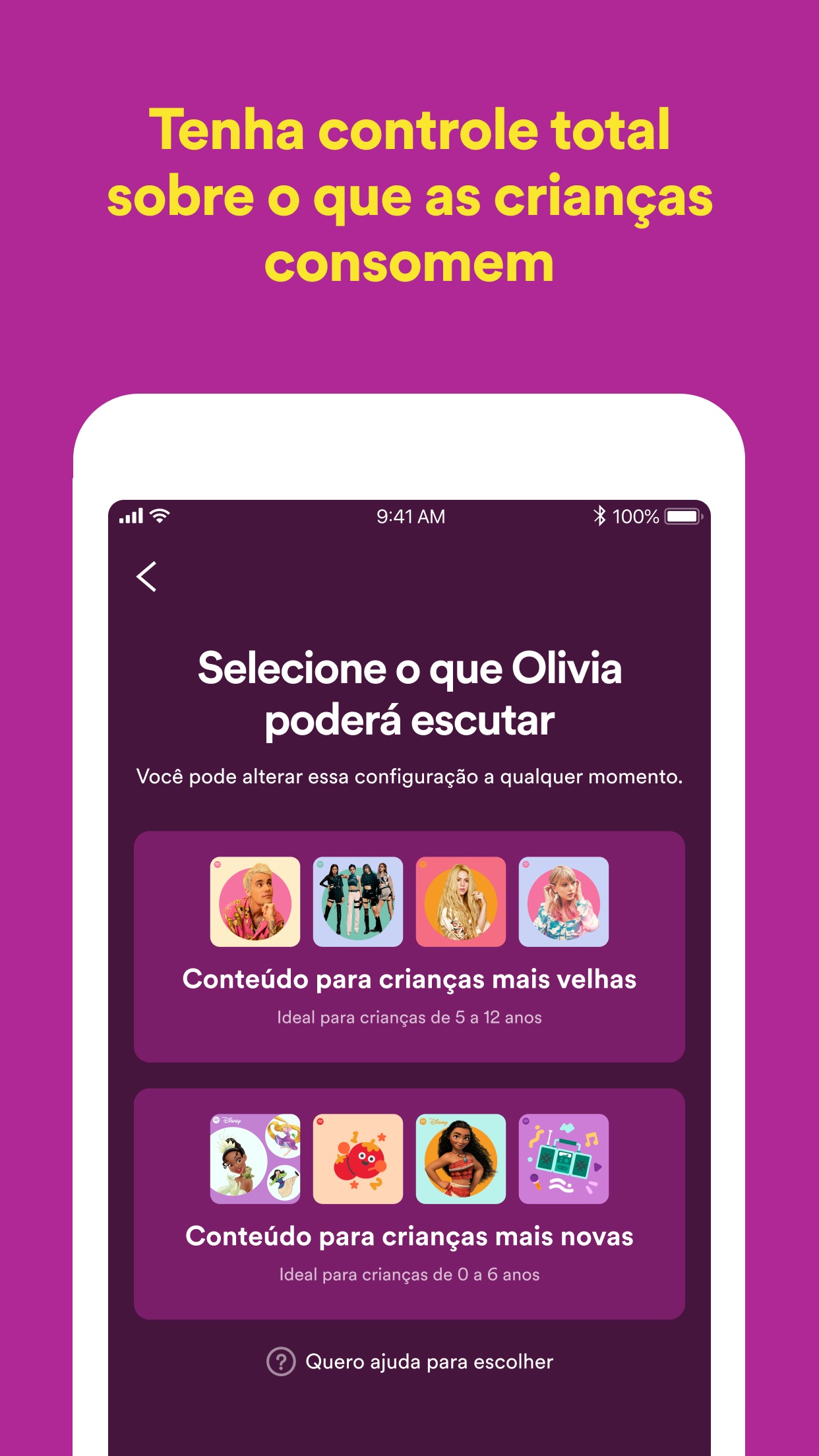 Screenshot do app Spotify Kids