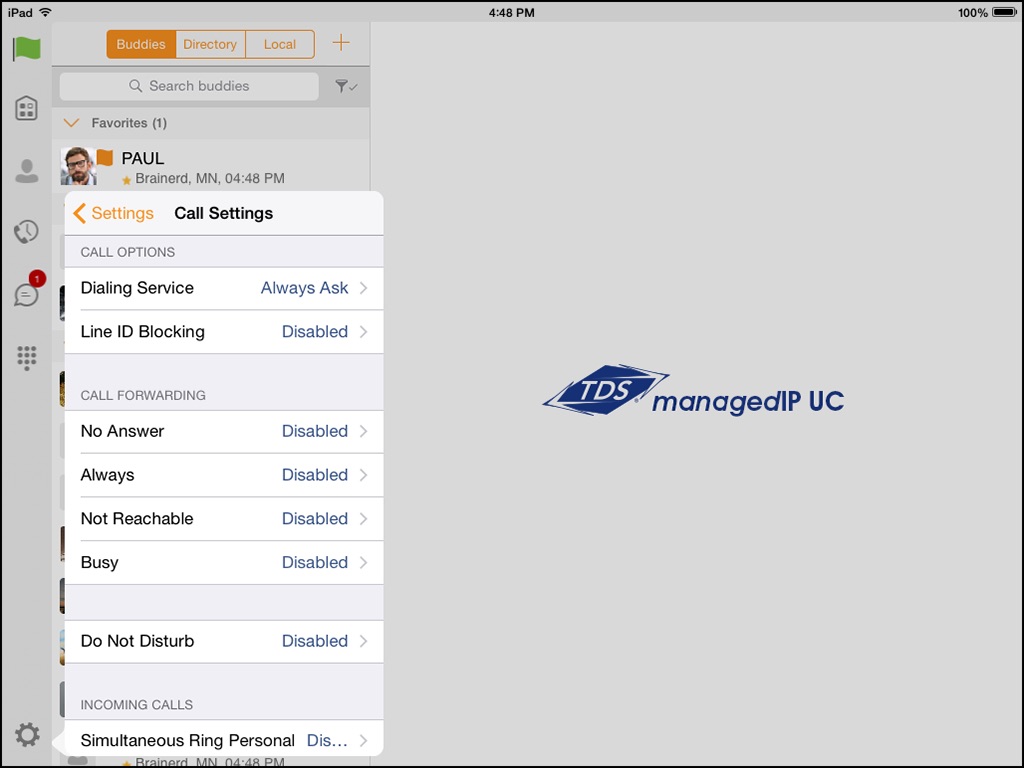 TDS managedIP Hosted Tablet UC screenshot 3