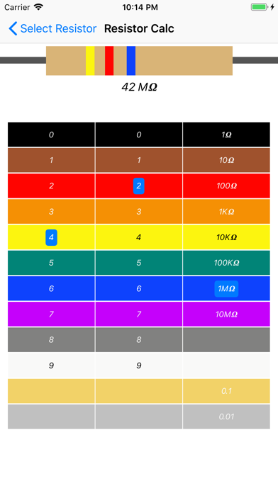 Resistor color code calc screenshot 2