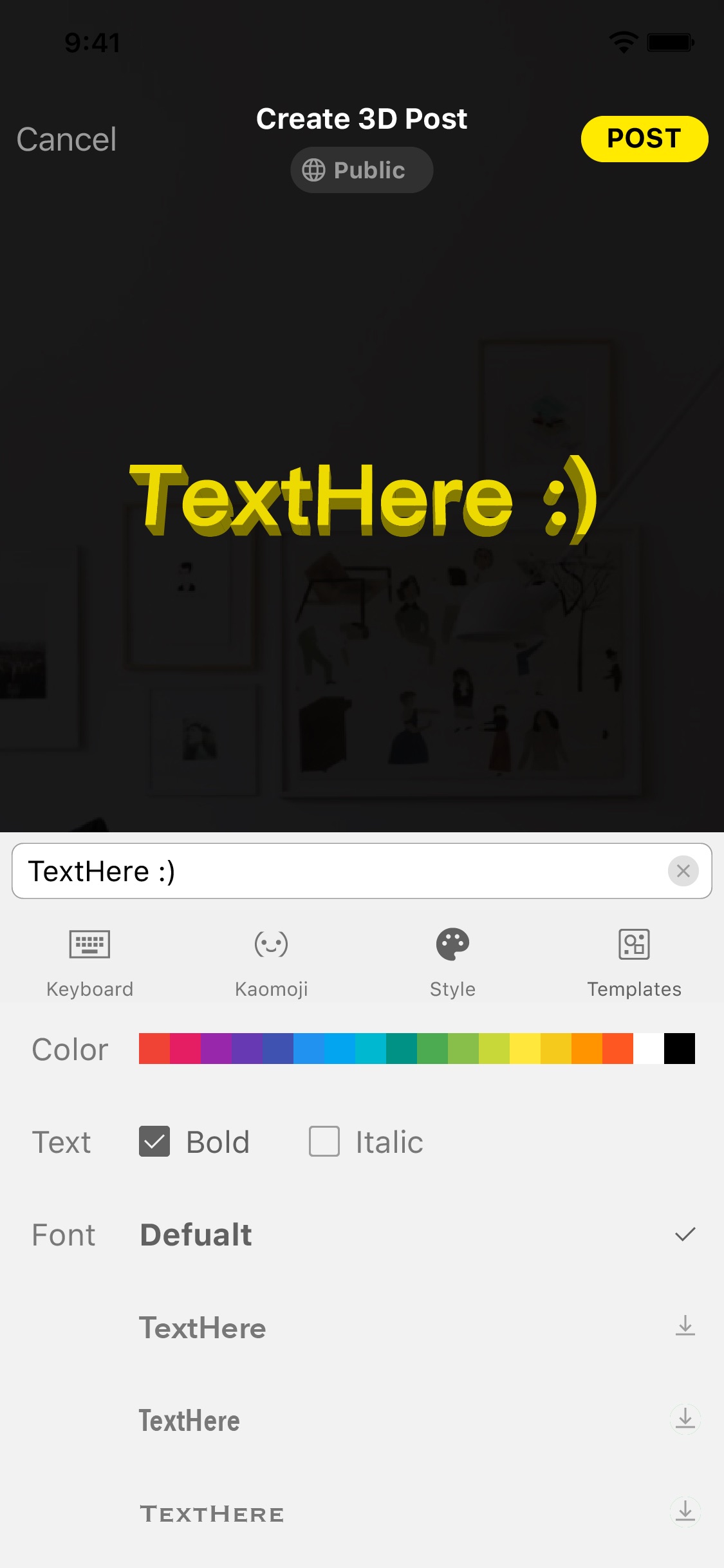 Screenshot do app TextHere – AR posts everywhere