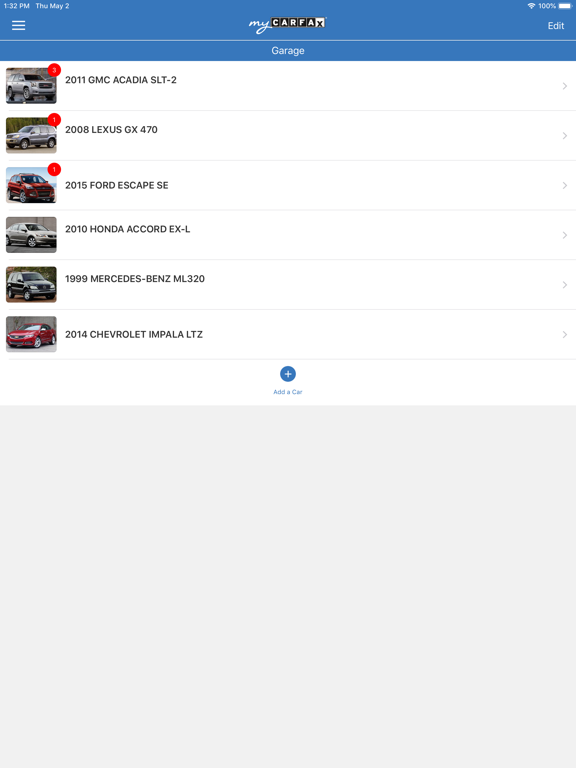 Free Car Maintenance - myCARFAX Service History screenshot