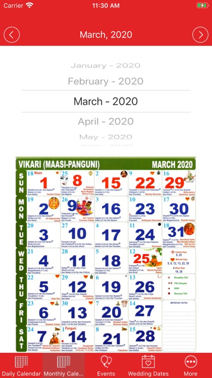 Tamil Dina Calendar