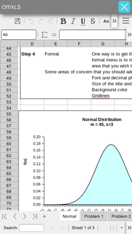 OffiCalc XLS editor Sheets