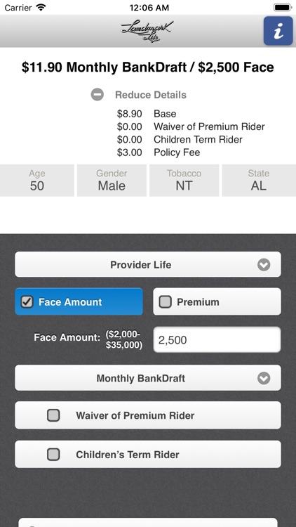 Landmark Life Rate Calculator