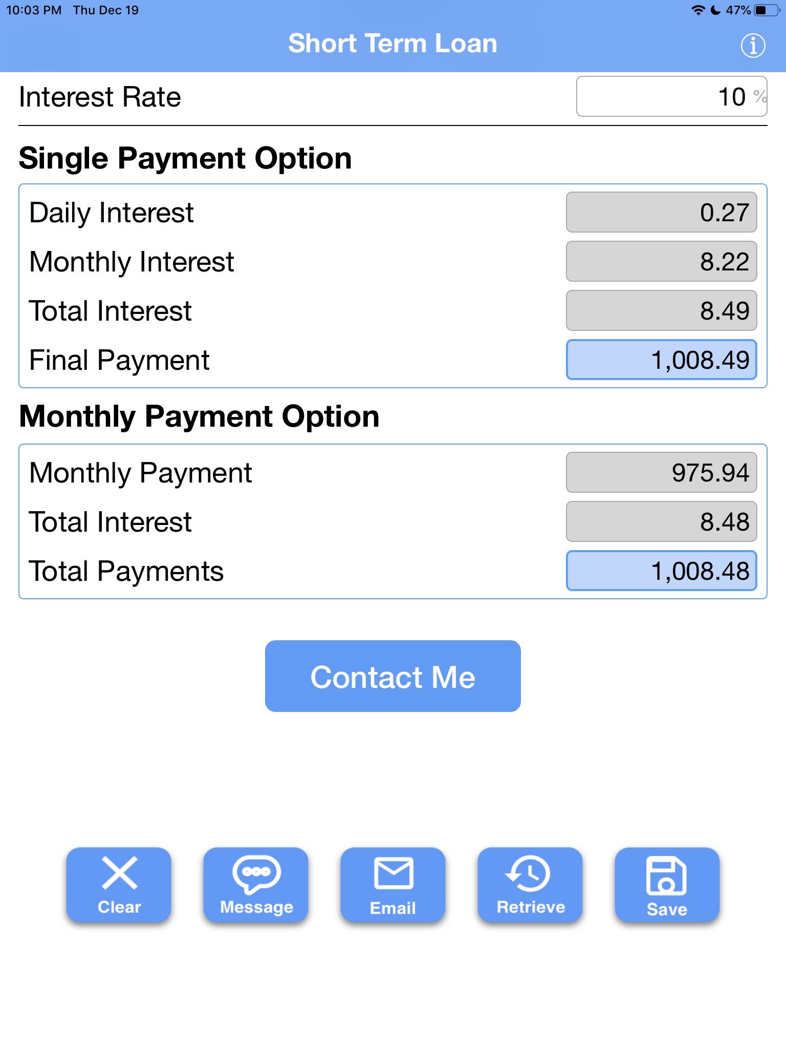 Short Term Loan Calc screenshot 2