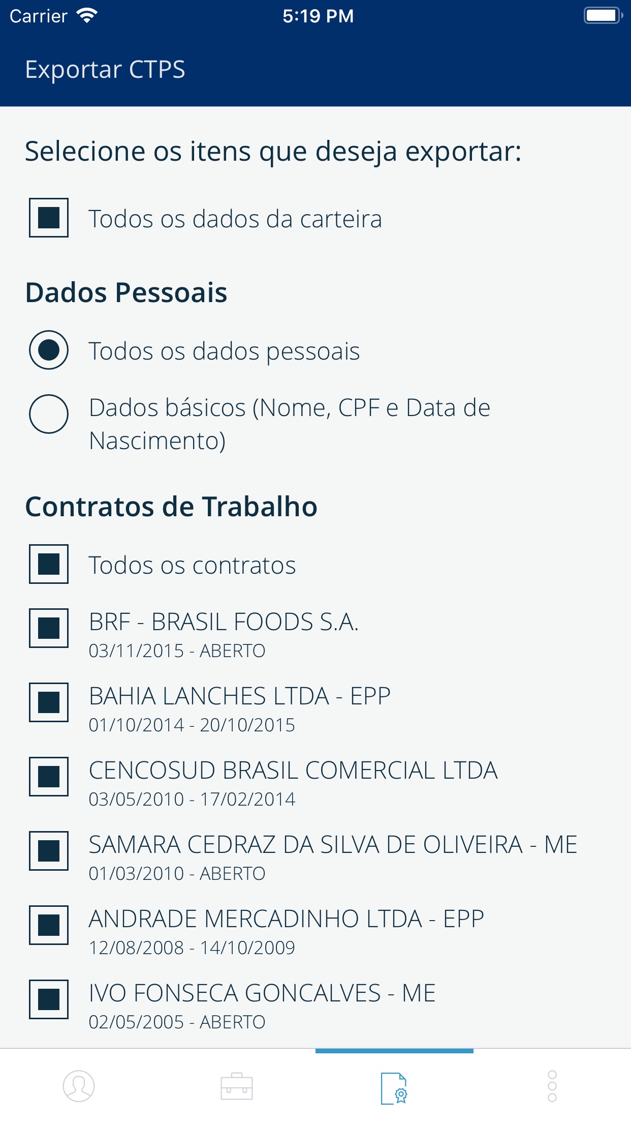 Screenshot do app CTPS Digital