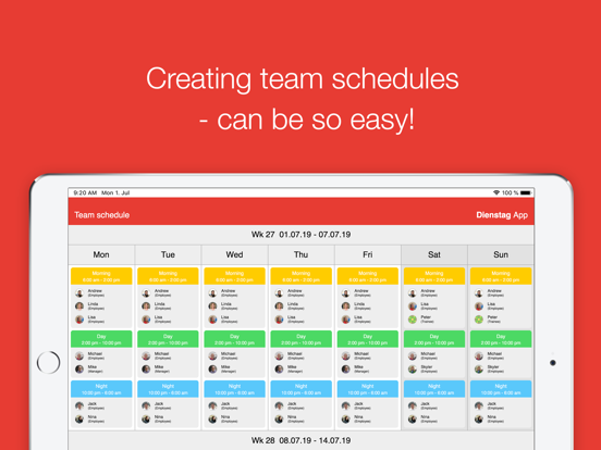 Dienstag - schedule your team screenshot