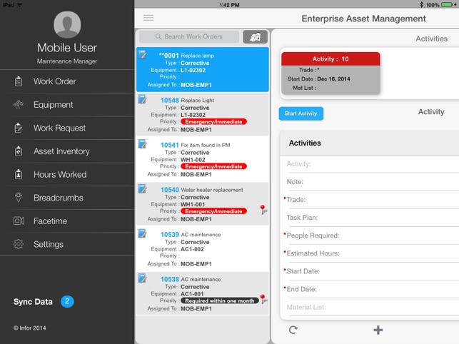 Infor EAM Mobile Disconnected