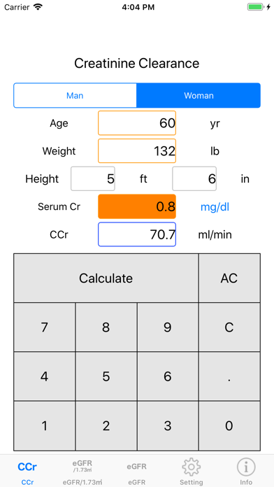 CreatinineClearanceCalculator screenshot 2