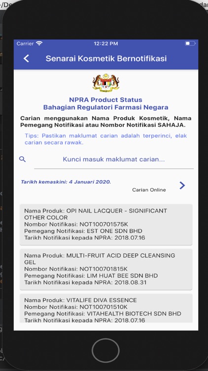 NPRA Product Status