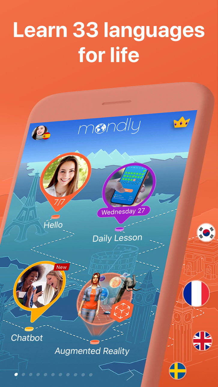 Mondly: Learn 33 Languages Modded screenshot 1 - iOS app interface