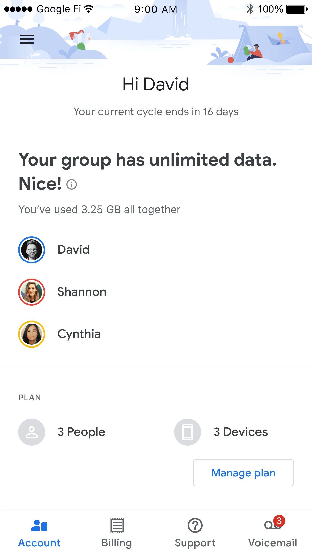 Screenshot do app Google Fi