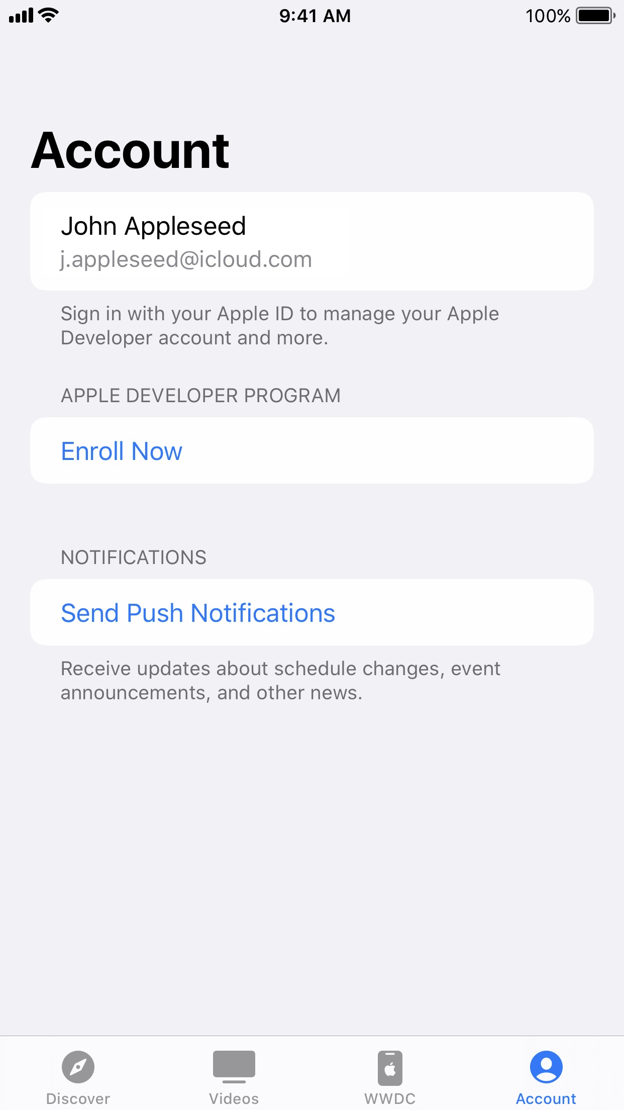 Screenshot do app Apple Developer
