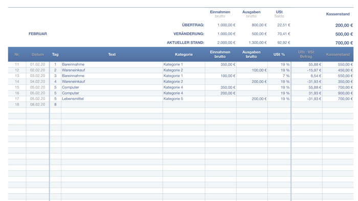Kassenbuch 2020 für Numbers