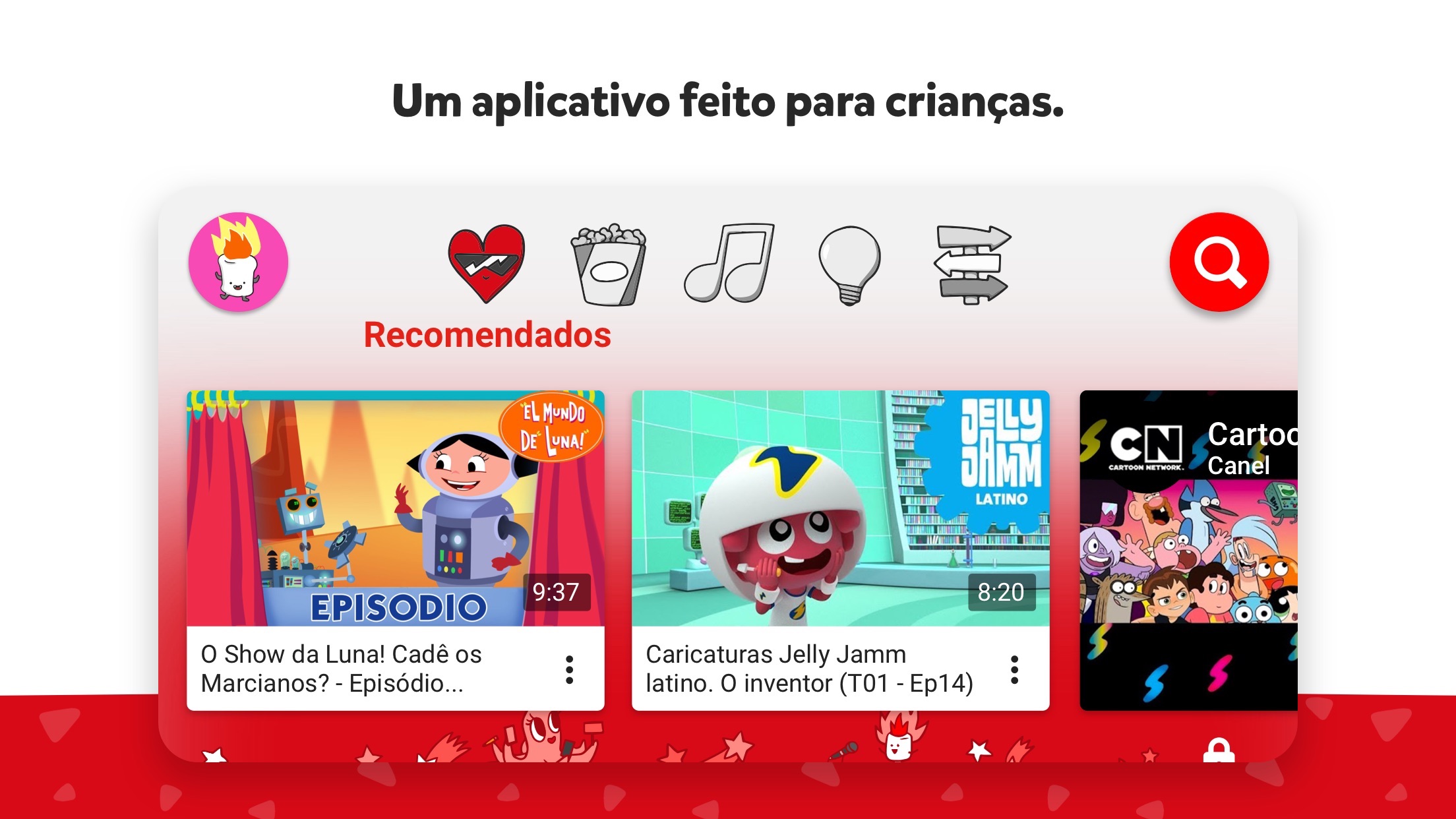 Screenshot do app YouTube Kids