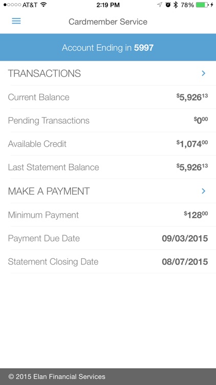 Elan Credit Card
