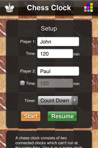 Chess Clock App - náhled