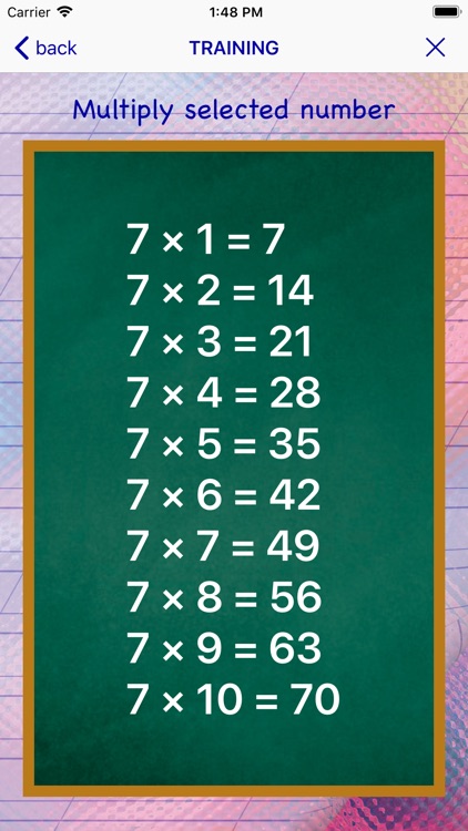 Workout multiplication table