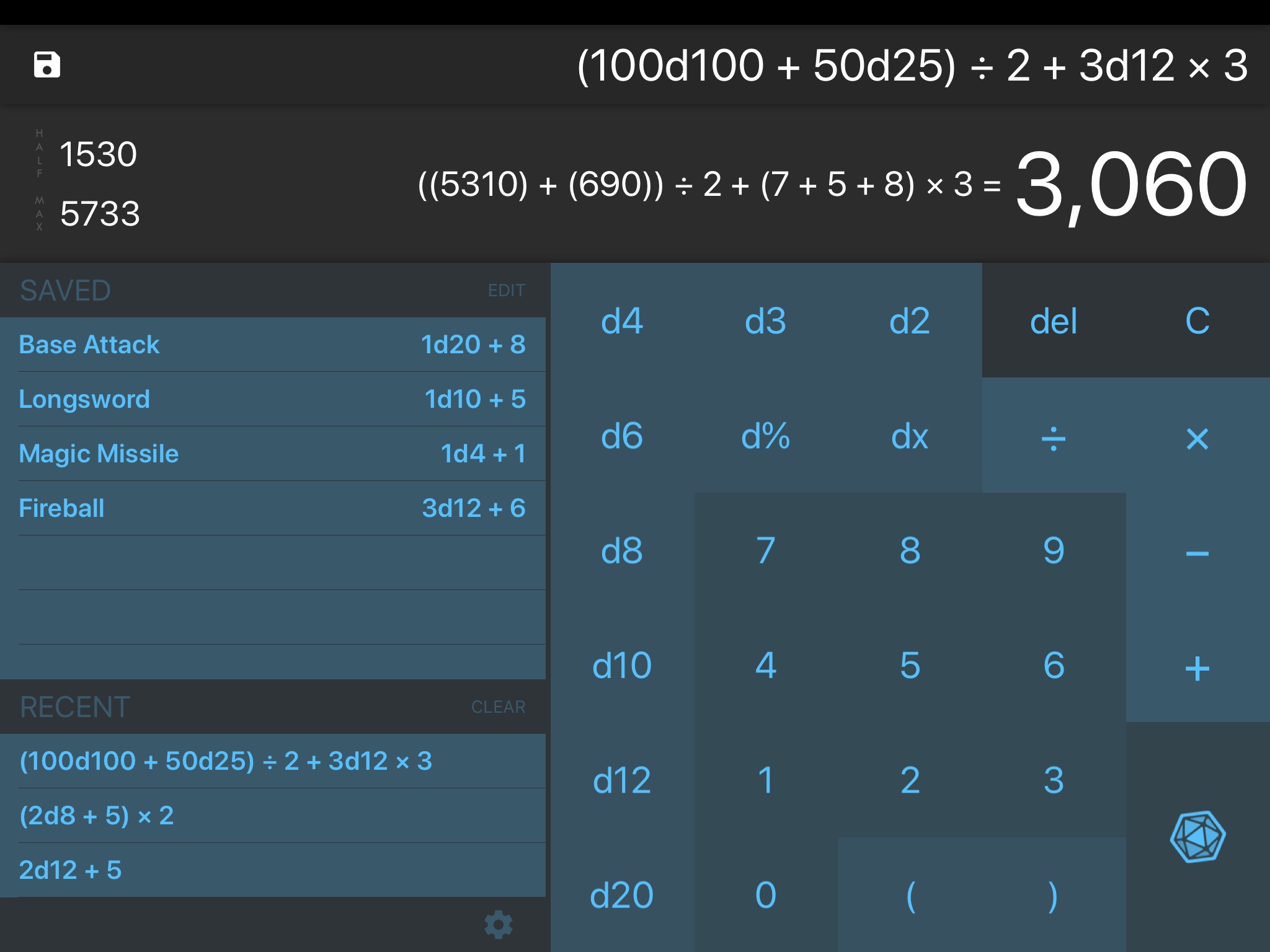 d20 Calculator screenshot 2