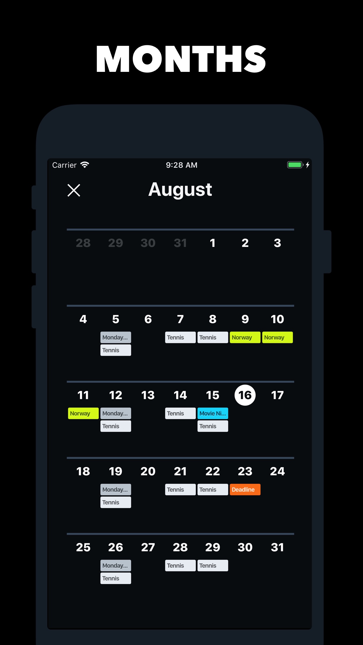 Screenshot do app Vantage Calendar