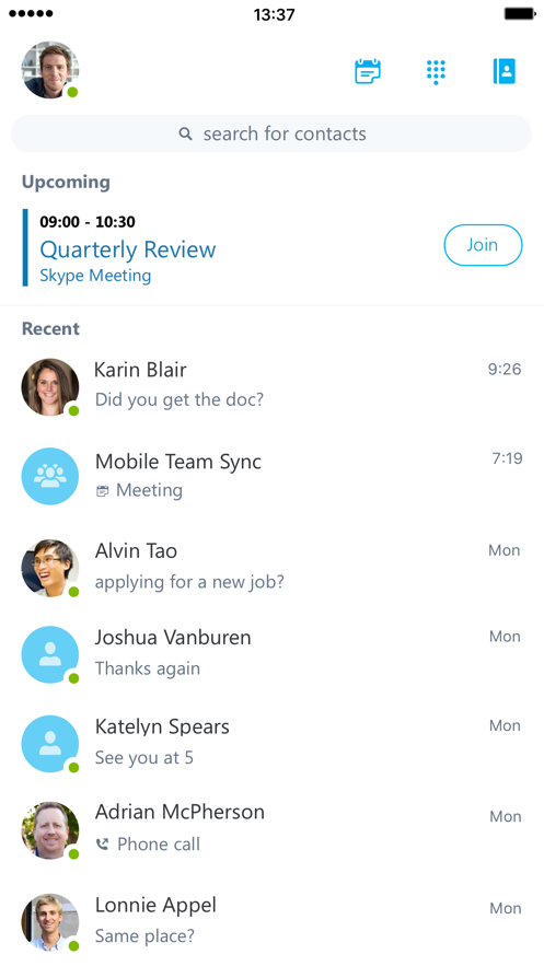 Skype for Business App 截图