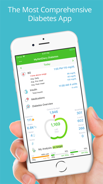 Diabetes Tracker with Blood Glucose/Carb Log by MyNetDiary Screenshot 1