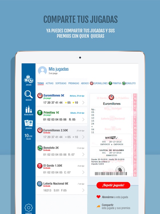 MILOTO iPad - Loterías y apues screenshot-3